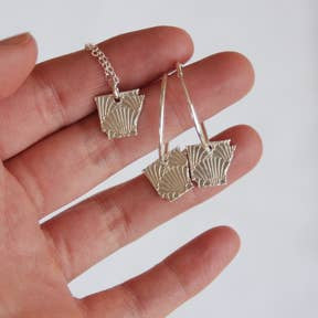 Bang Up Betty Sterling Silver Arkansas Shaped Necklace and Earrings