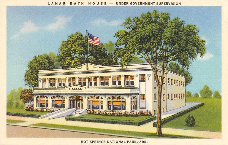 AR-135 Lamar Bath House, Hot Springs - Vintage Image, Postcard