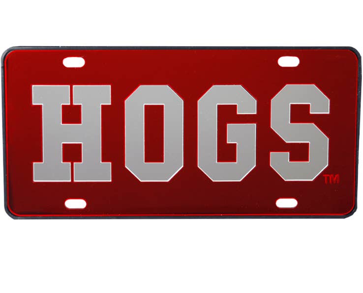 Arkansas Razorbacks Car Tag Mirrored Red Hogs
