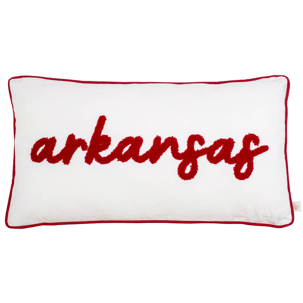 Arkansas Embroidered Lumbar Pillow Soft White/Red 12.5x22.5