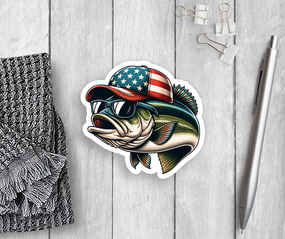 Patriotic Bass Fish Vinyl Sticker