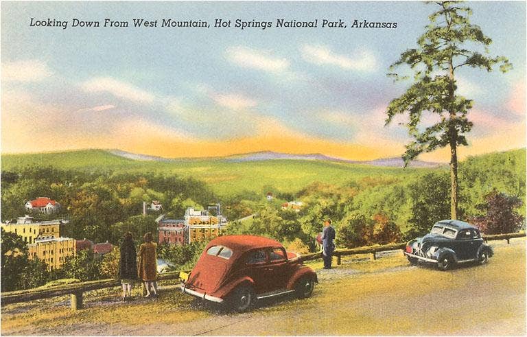 AR-27 View over Hot Springs - Vintage Image, Postcard