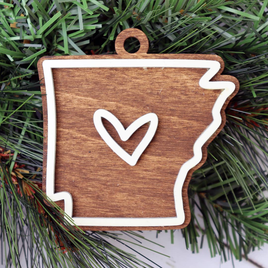 Arkansas Layered Wood Heart Ornament