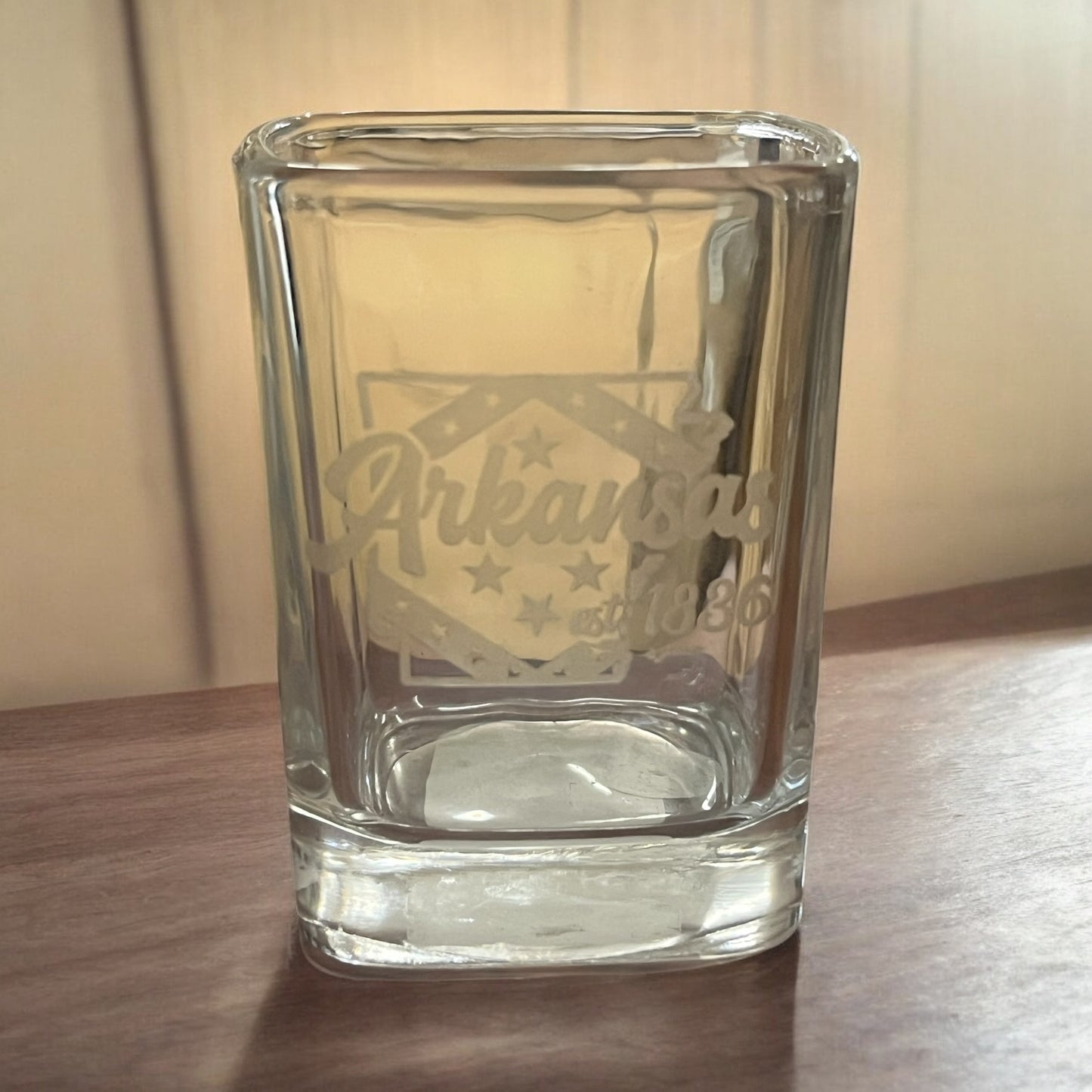 Arkansas Square Etched Shot Glass