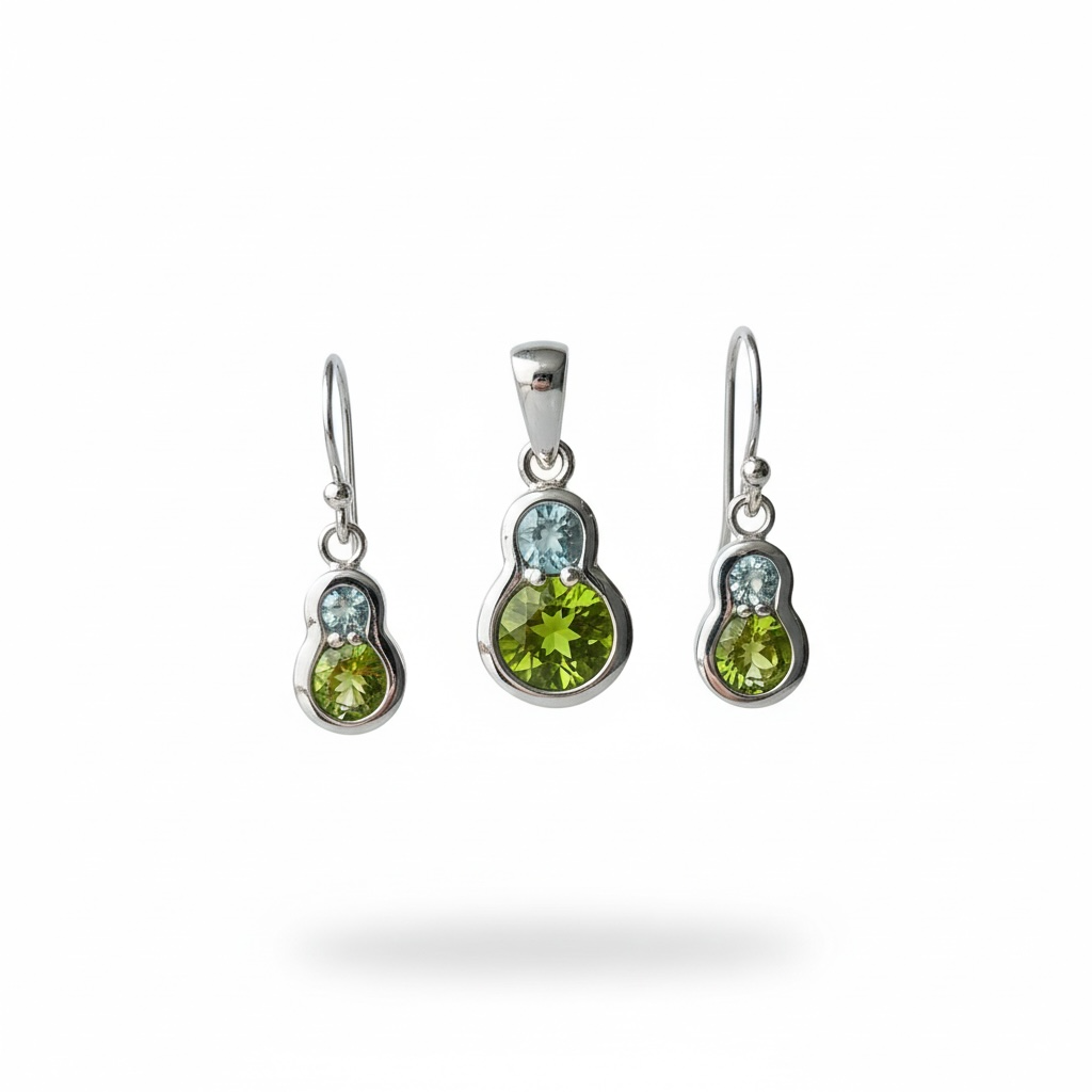 Peridot & Blue Topaz Jewelry Set | Sterling Silver Pendant & Earrings
