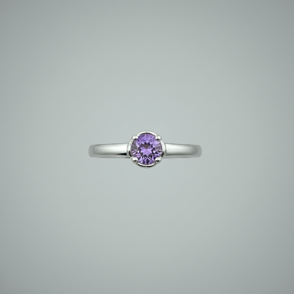 Amethyst Solitaire Ring | Sterling Silver | Size 8