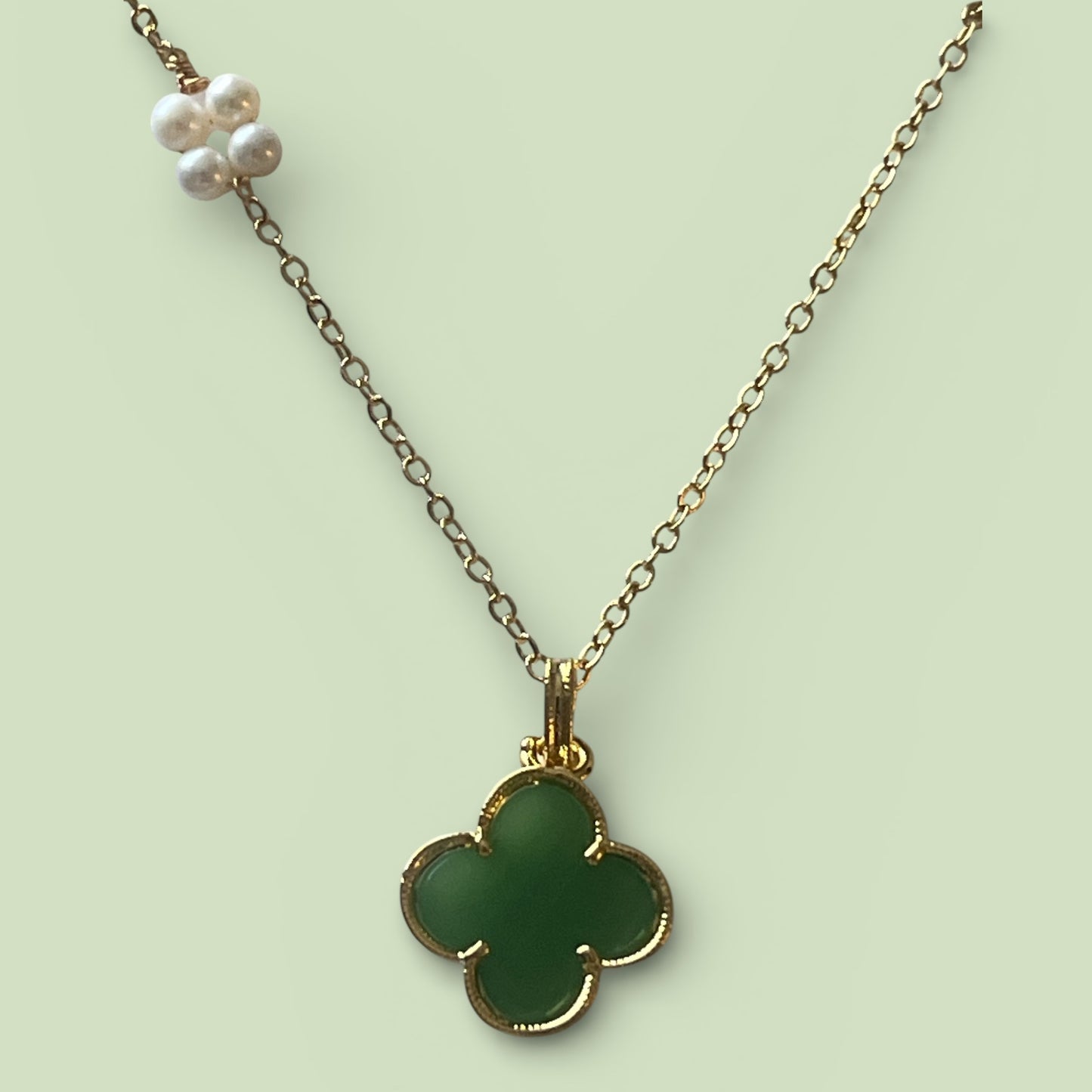 Copper Jade Clover Necklace