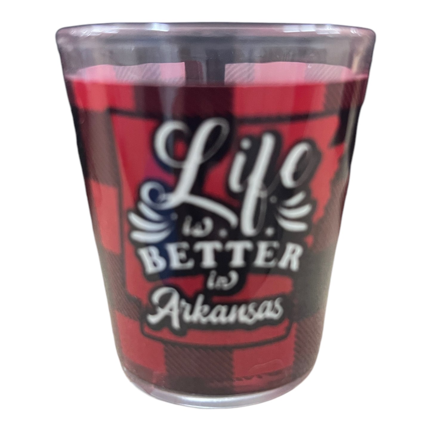 Arkansas Shotglass Plaid Life is Better