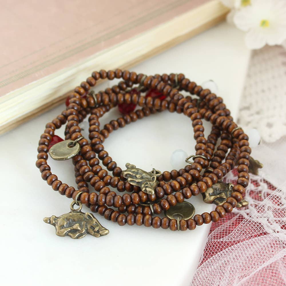 Razorback Wood Bead Stretch Bracelet or Necklace