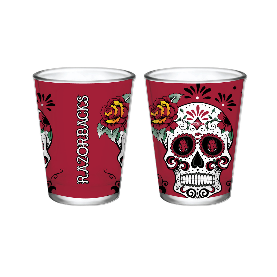 2oz Arkansas Razorbacks Dia de los Muertos Skull Shot Glass