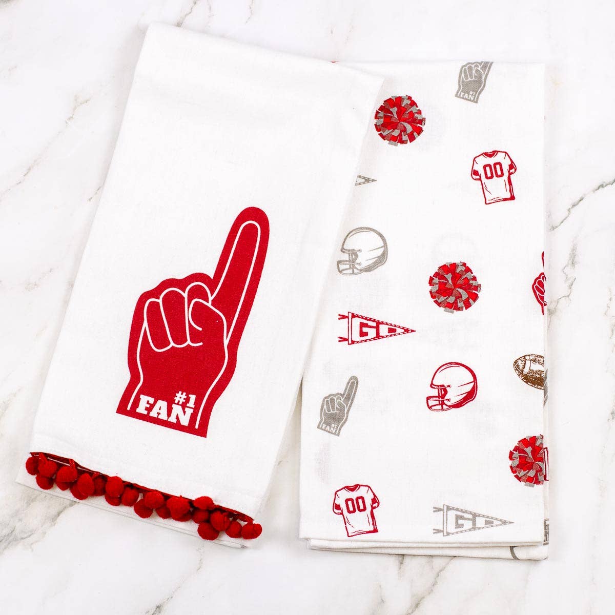 Football Fan Hand Towels White/Red/Gray 20x28 Set of 2
