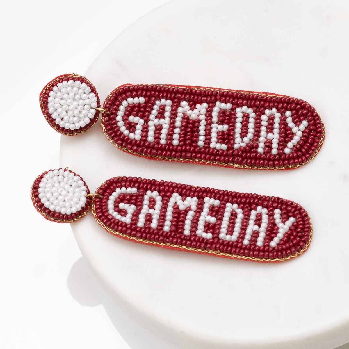 Gameday Beaded Earrings Red/White 3"