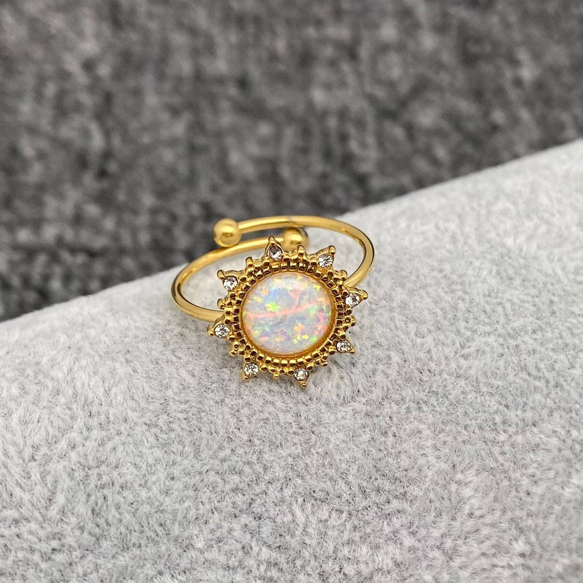 Lucky Opal 18K Gold Plated SS Adjustable Ring - FGS/CS