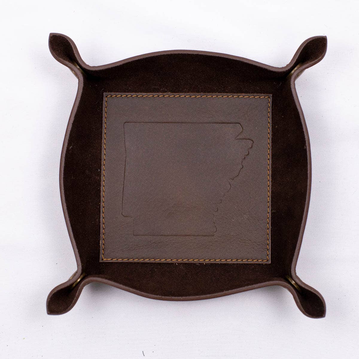 Arkansas Leather Embossed Valet Tray Dark Brown 8x8