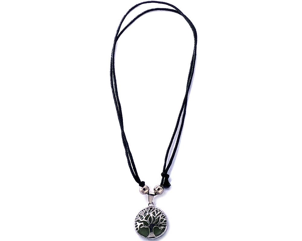 Round Metal Tree of Life Stone Pendant Adjustable Necklace