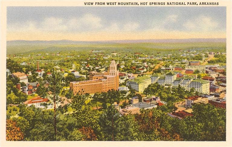 AR-45 View from West Mountain over Hot Springs - Vintage Image, Postcard