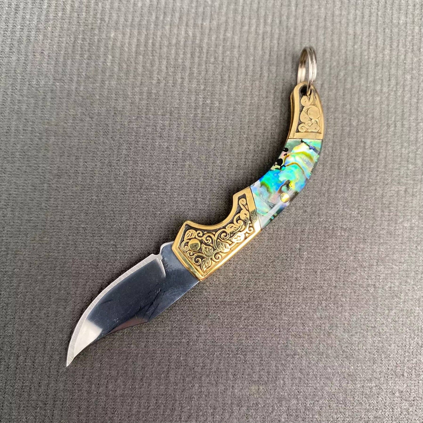 Shell Inlaid Mini Folding Knife Keychain