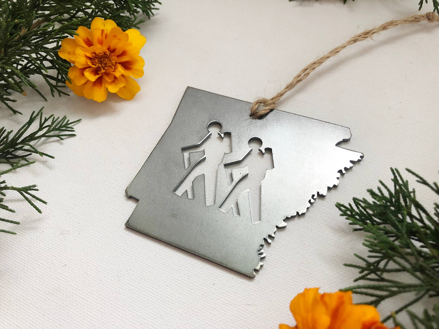 Arkansas State Hikers Ornament made from Raw Steel