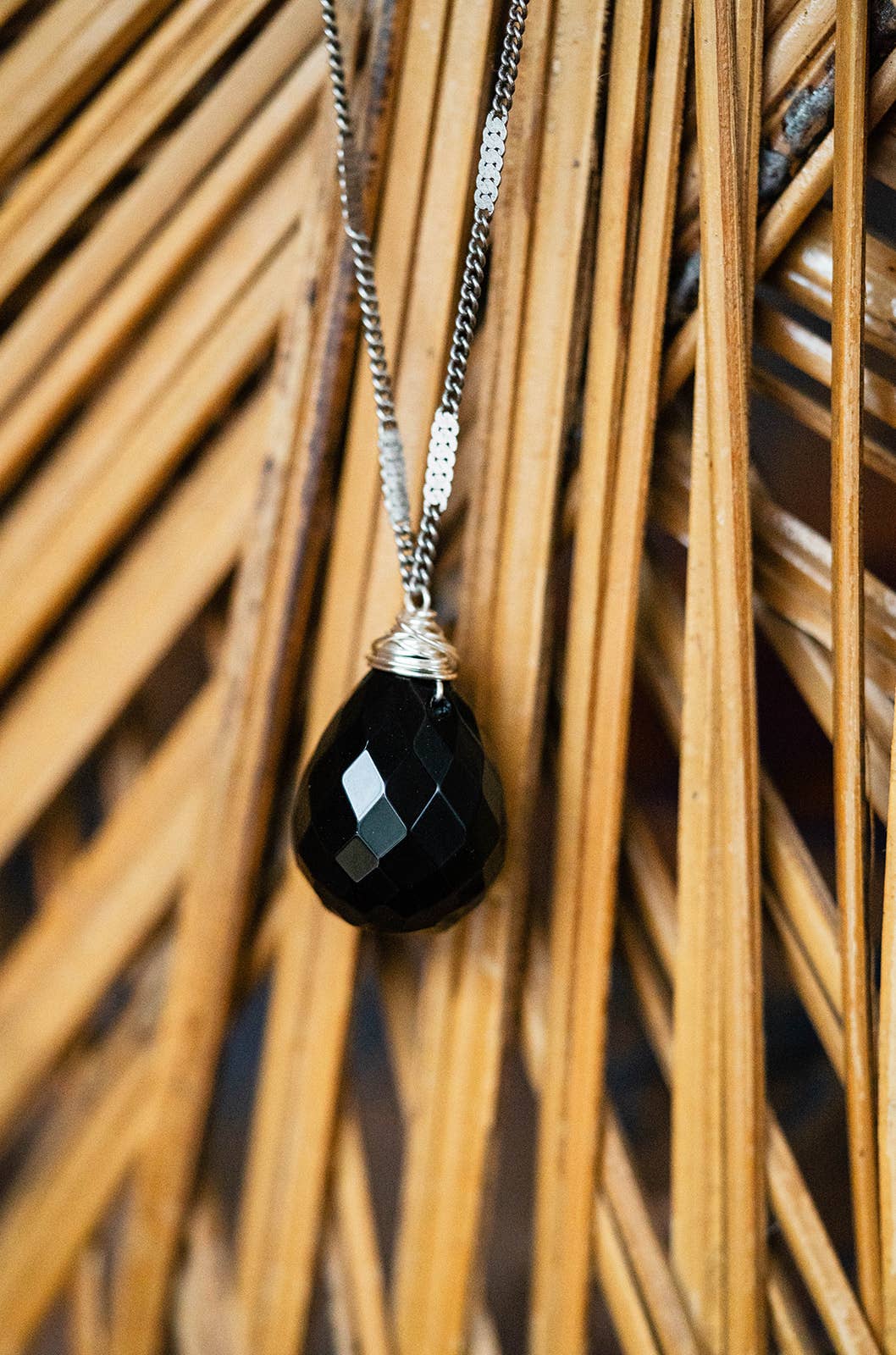 Zara Natural Stone Drop Necklace | Black Jasper
