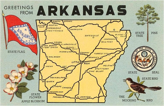 Postcard AR-28 Map of Arkansas
