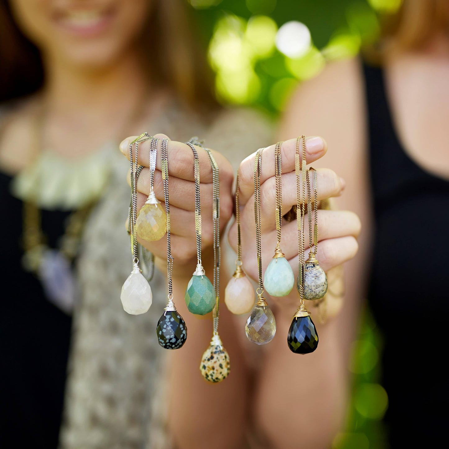 Zara Natural Stone Drop Necklace | Black Jasper