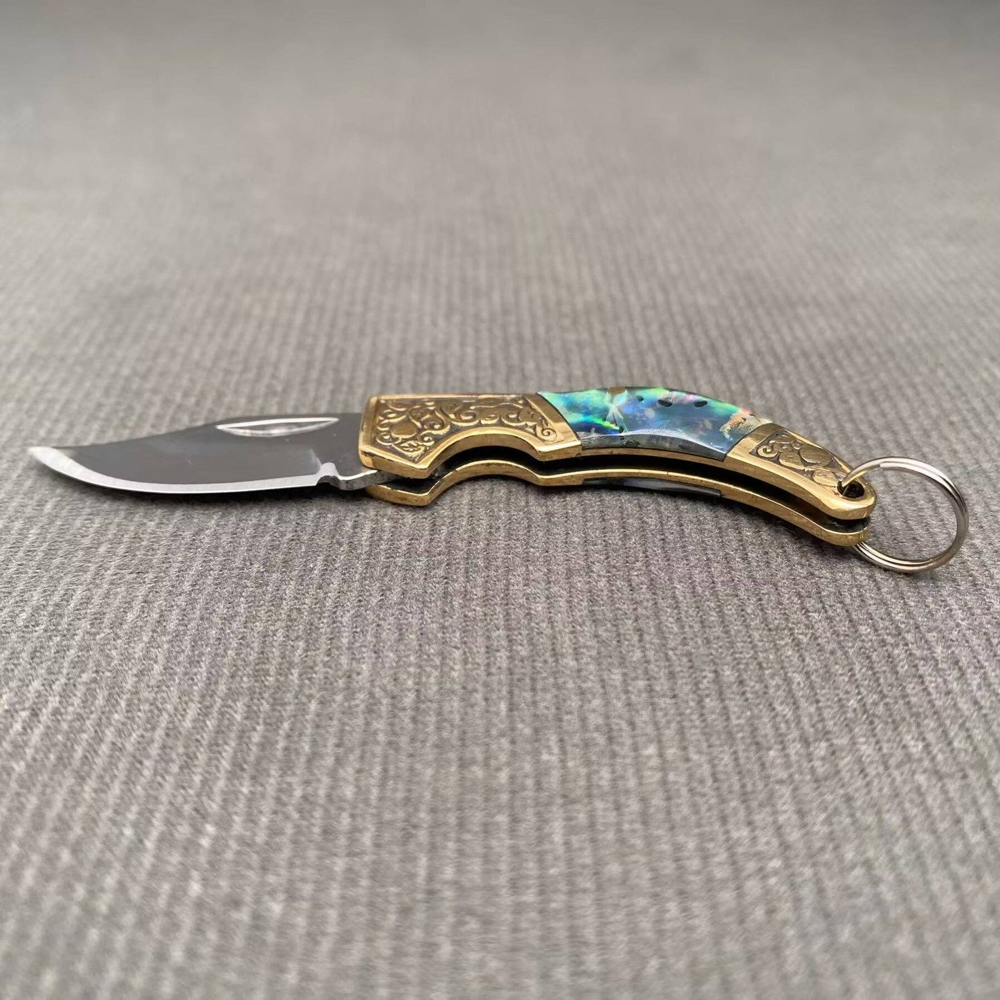 Shell Inlaid Mini Folding Knife Keychain