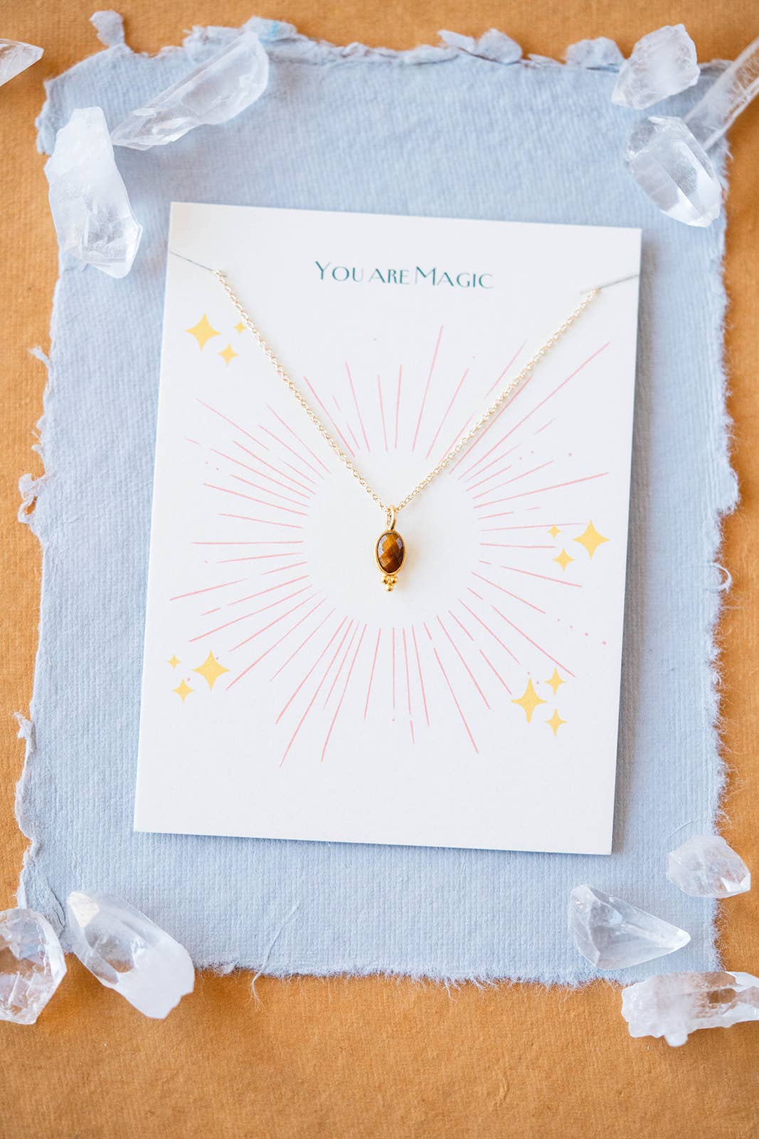 Tiny Gemstone Necklace on "YOU ARE" Card