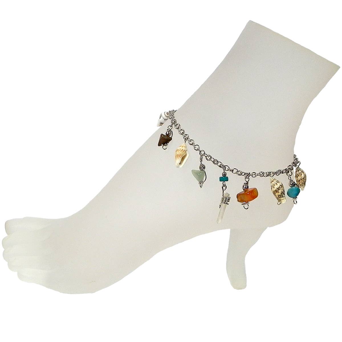 Natural Seashell Crystal Point Chip Stone Metal Anklet