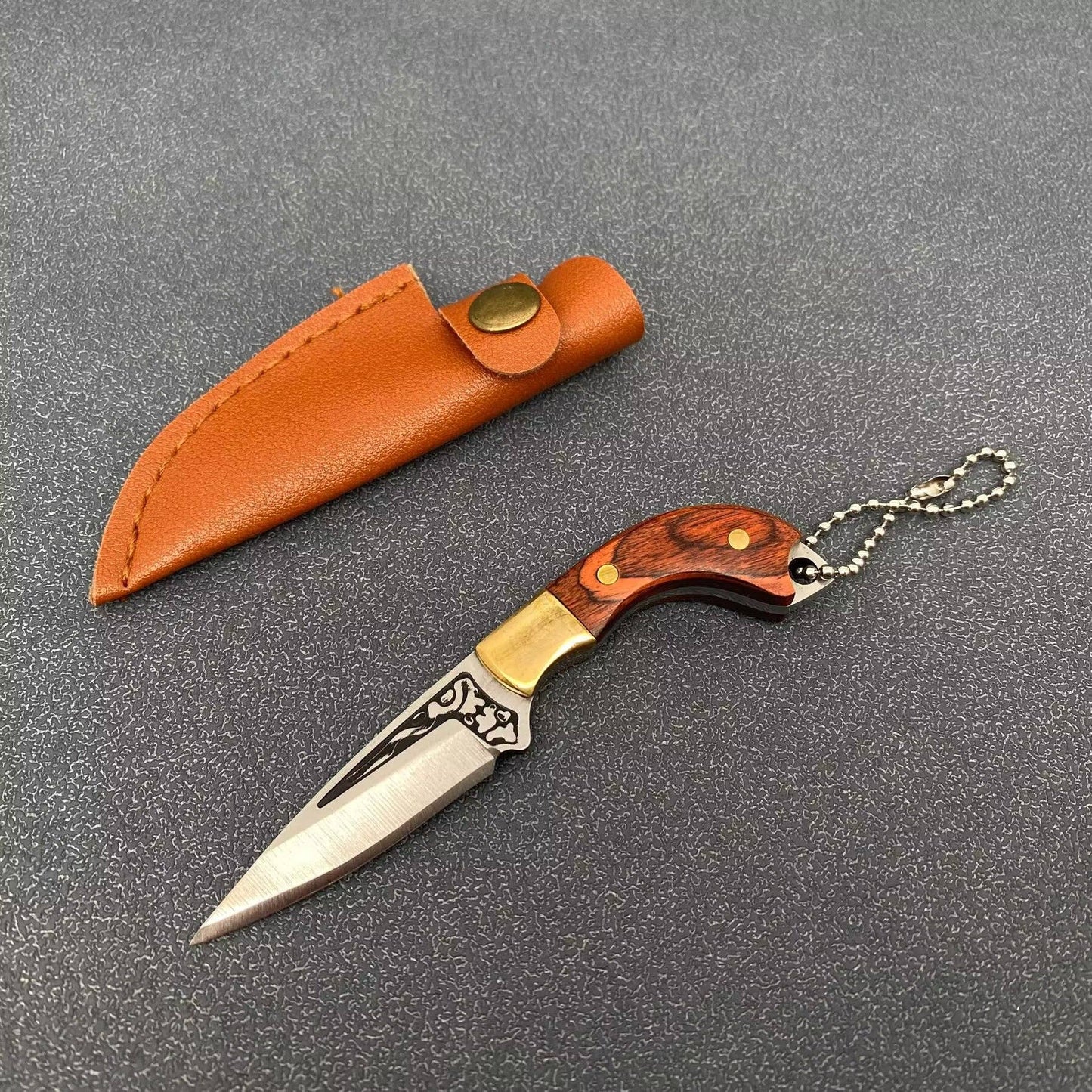 Wooden Handle Portable Mini S.Steel Knife With Protective Sleeve