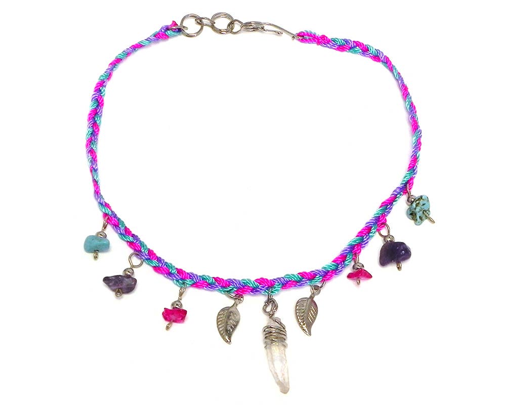 Crystal Chip Stone Macrame Rope Anklet