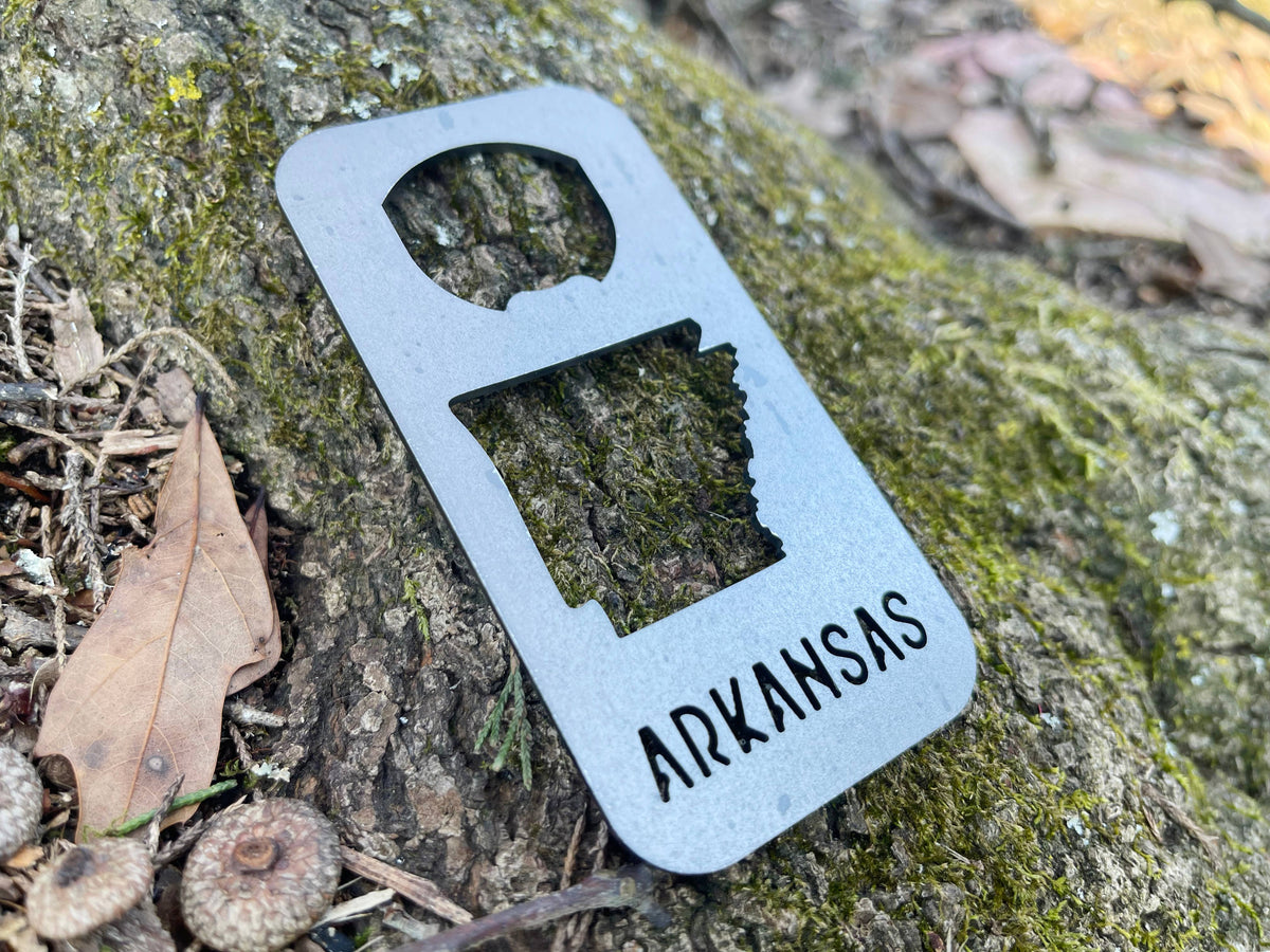 Arkansas State Rectangle Bottle Opener made from Raw Steel