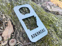 Arkansas State Rectangle Bottle Opener made from Raw Steel