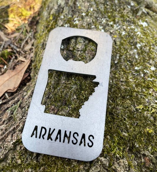 Arkansas State Rectangle Bottle Opener made from Raw Steel