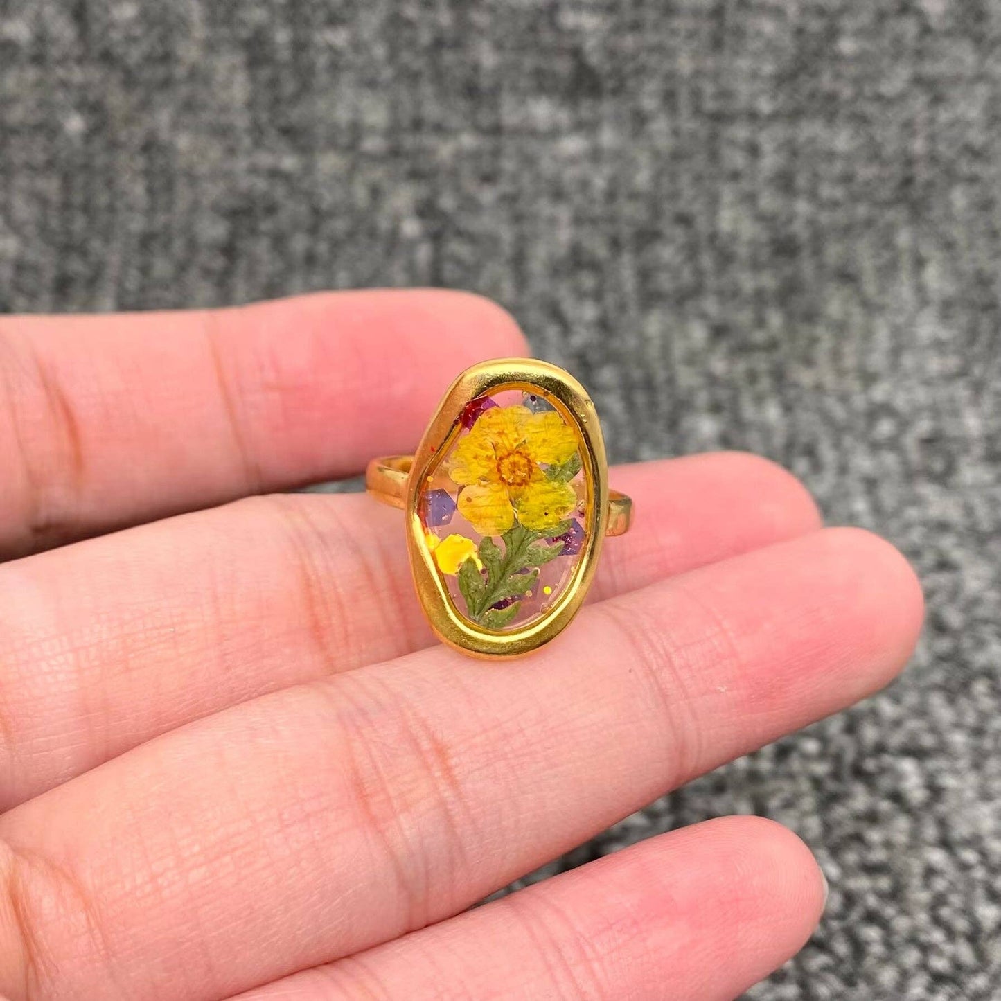 18K Gold Plated S.Steel Floral Adjustable Rings - PDF/FGS