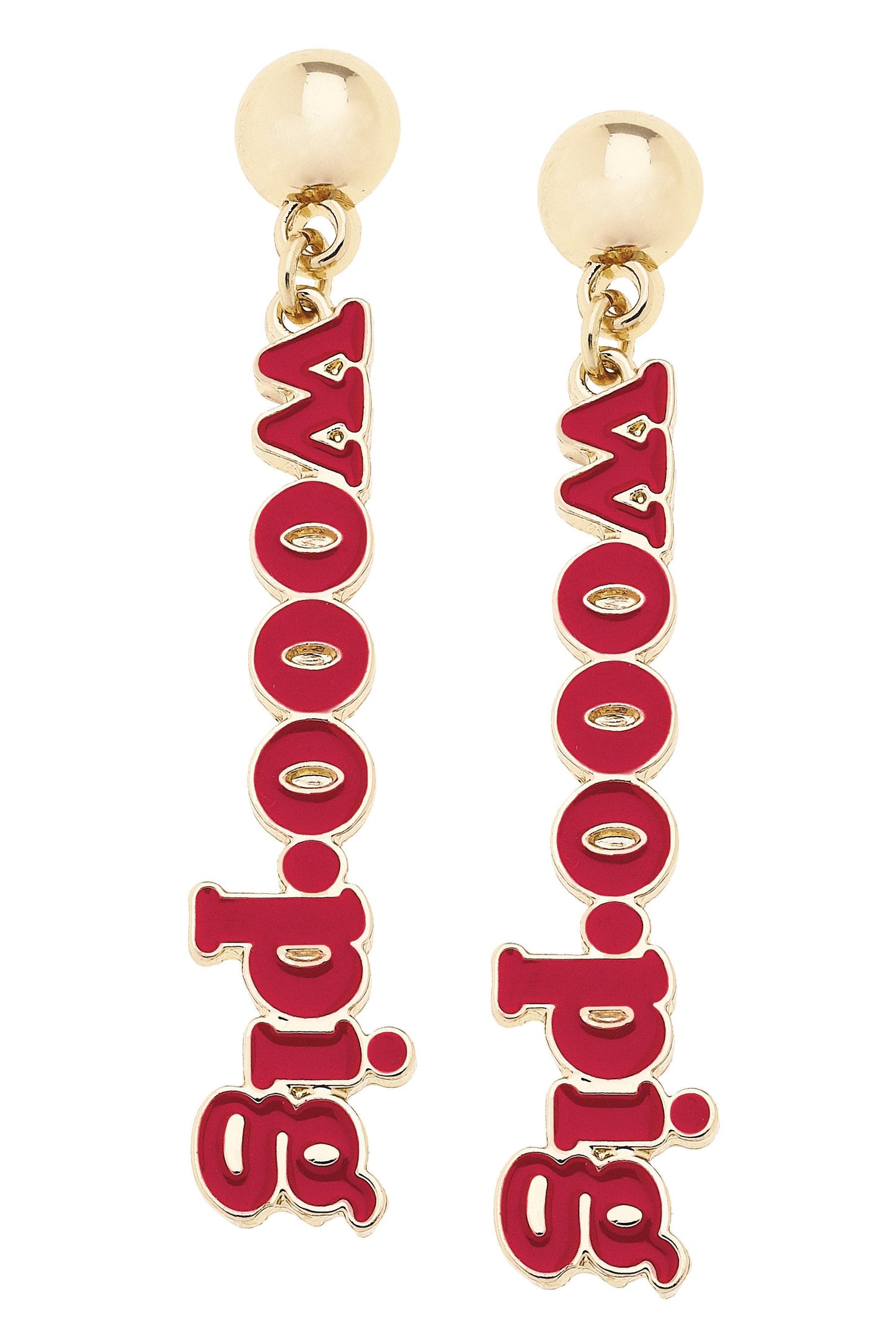 Arkansas Razorbacks Slogan Earrings in Red/Shiny Gold