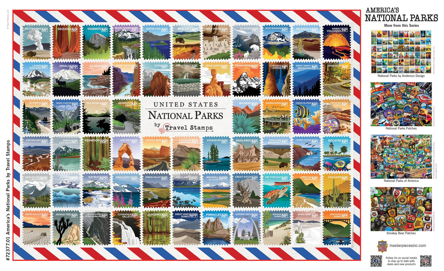 National Parks Travel Stamps Puzzle | 1000 Pieces | Includes Hot Springs National Park