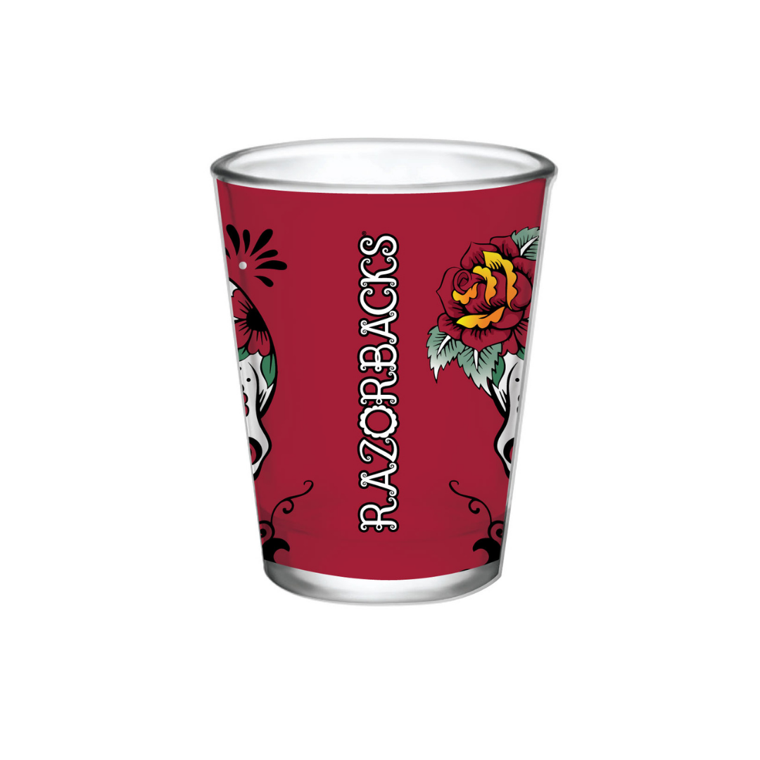 2oz Arkansas Razorbacks Dia de los Muertos Skull Shot Glass