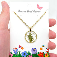 Dried Flowers Floral Irregular Round Pendant Necklace - PDF