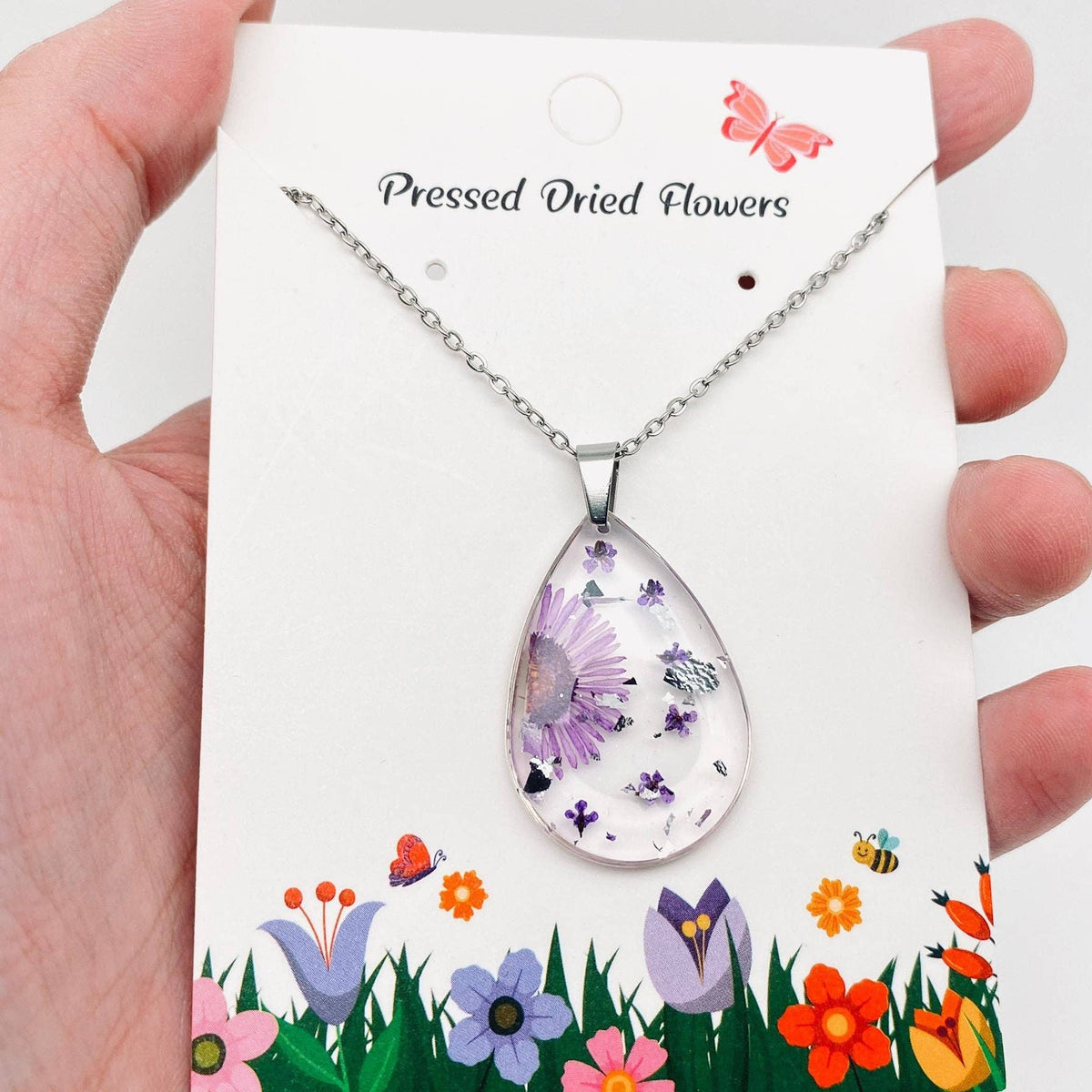 Purple Chrysanthemum Dried Flower Pendant Necklace - PDF