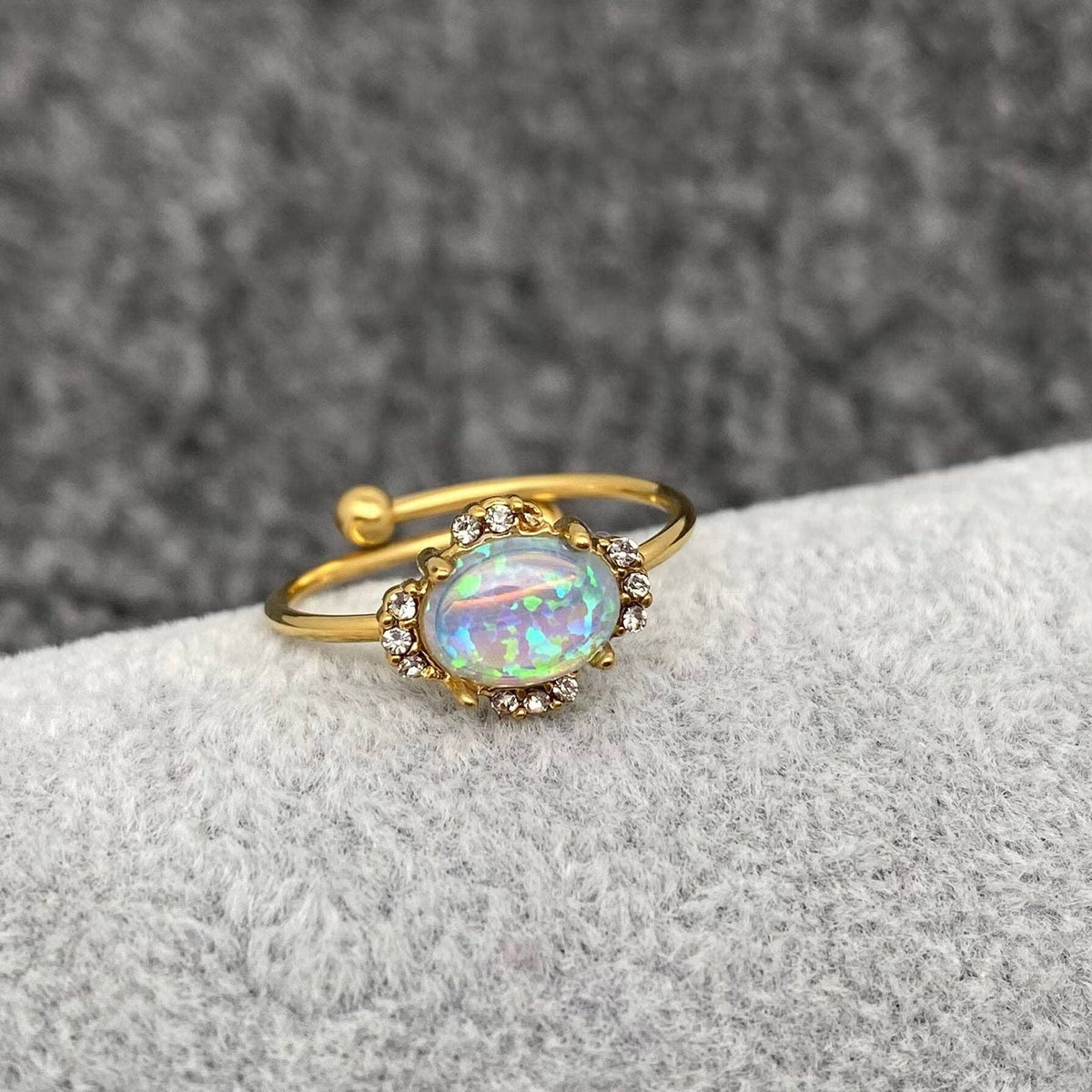 Lucky Opal 18K Gold Plated SS Adjustable Ring - FGS/CS