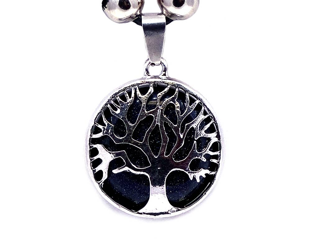 Round Metal Tree of Life Stone Pendant Adjustable Necklace