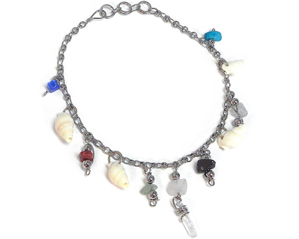 Natural Seashell Crystal Point Chip Stone Metal Anklet