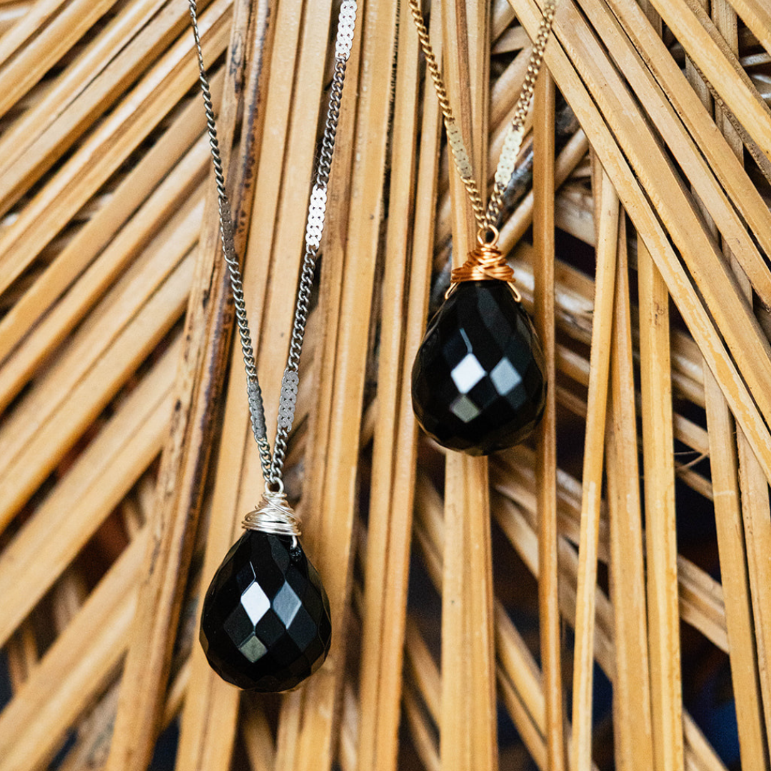 Zara Natural Stone Drop Necklace | Black Jasper