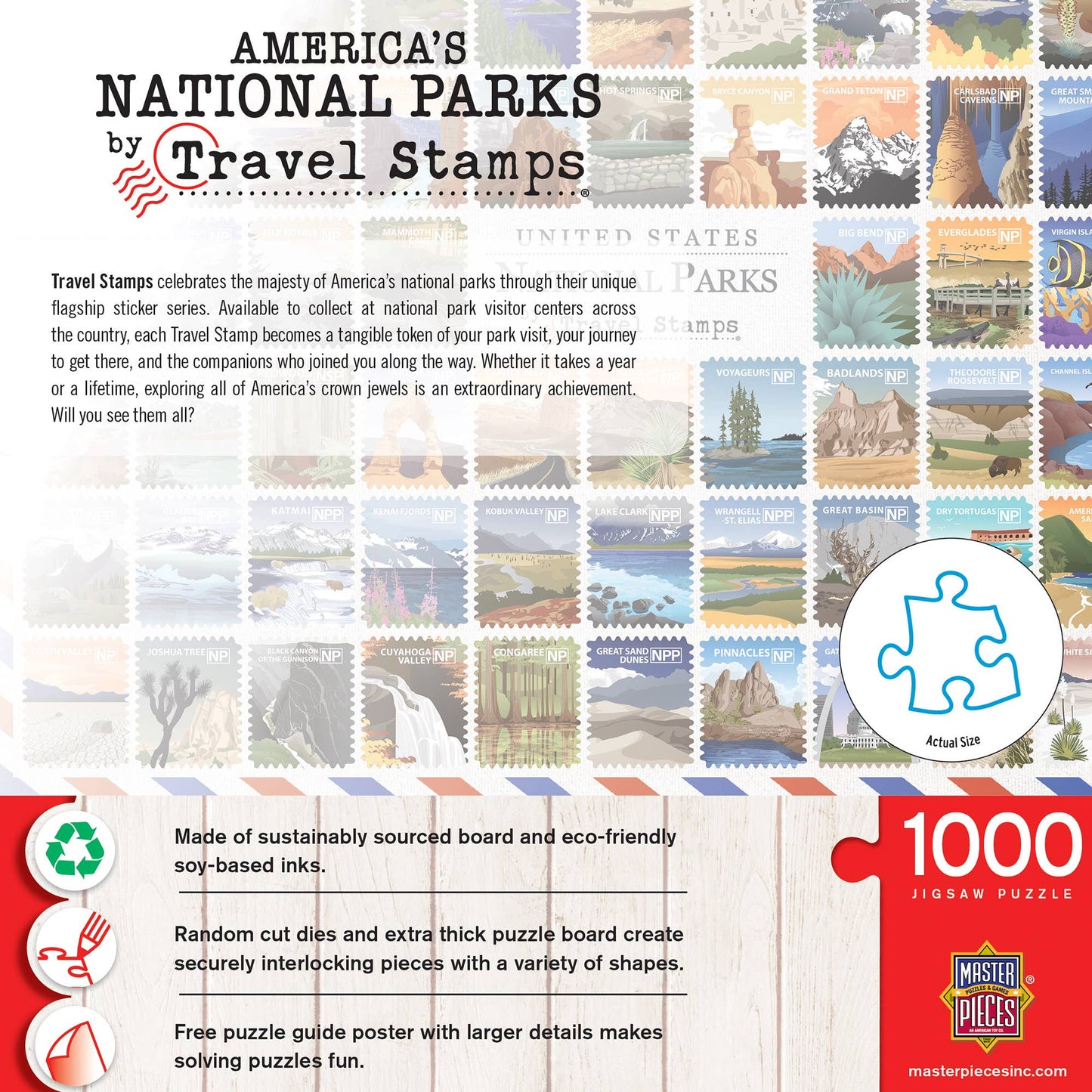 National Parks Travel Stamps Puzzle | 1000 Pieces | Includes Hot Springs National Park