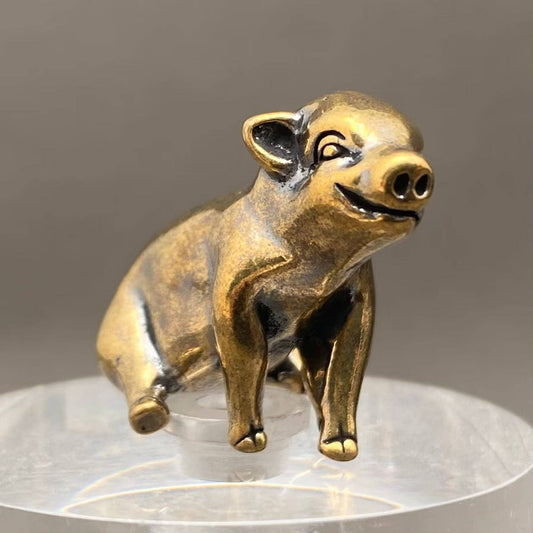 Sitting Brass Pig Figurine