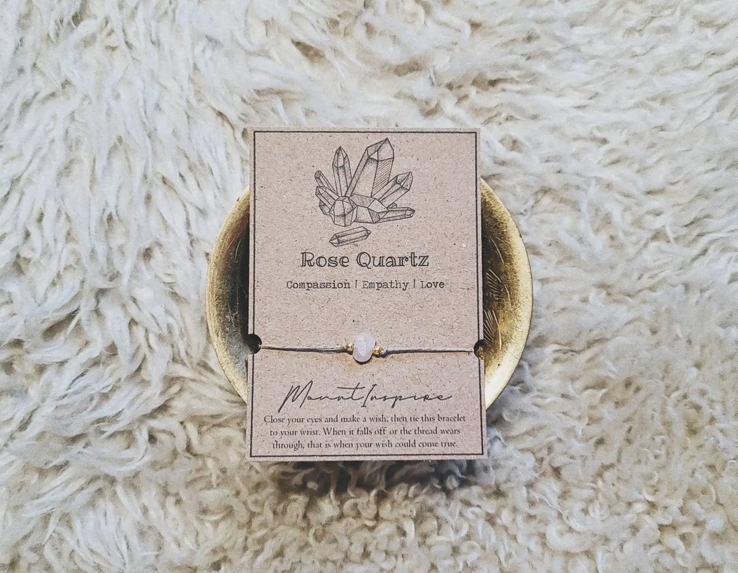 Rose Quartz Crystal Wish Bracelet with Hemp & Gold Beads