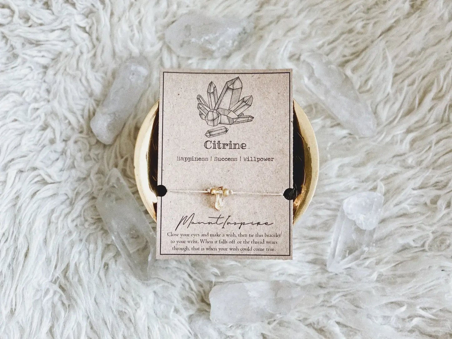 Citrine Crystal Wish Bracelet with Hemp Cord & Gold Beads