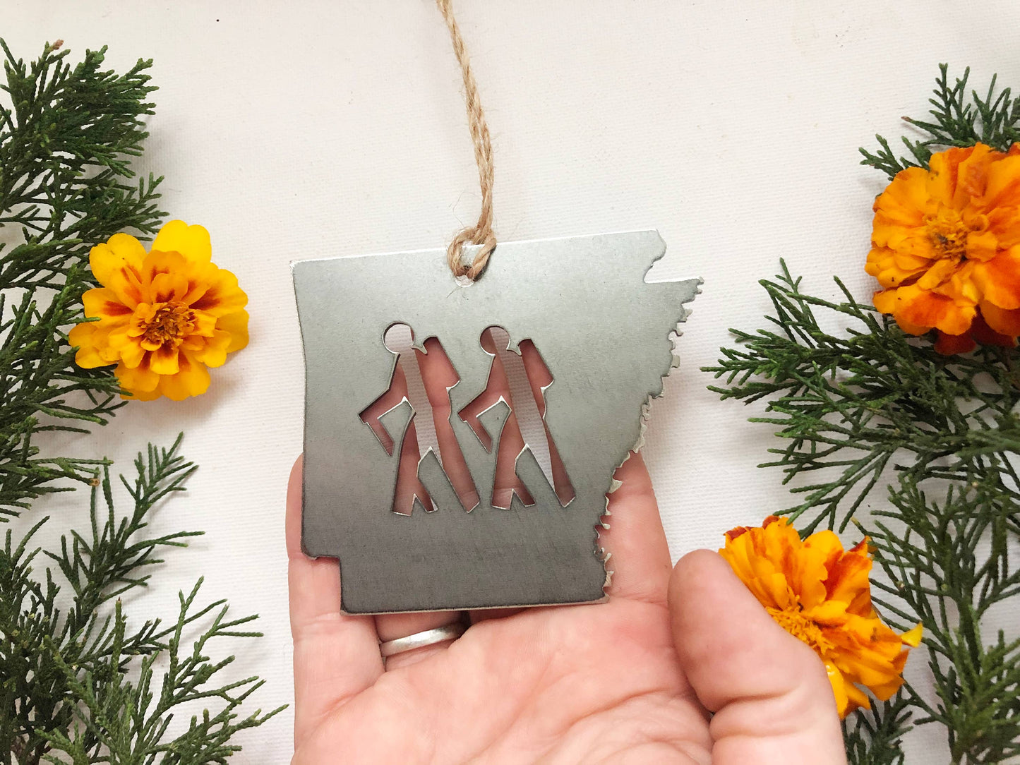 Arkansas State Hikers Ornament made from Raw Steel