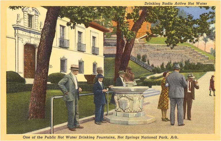 AR-73 Drinking Fountain, Hot Springs - Vintage Image, Postcard