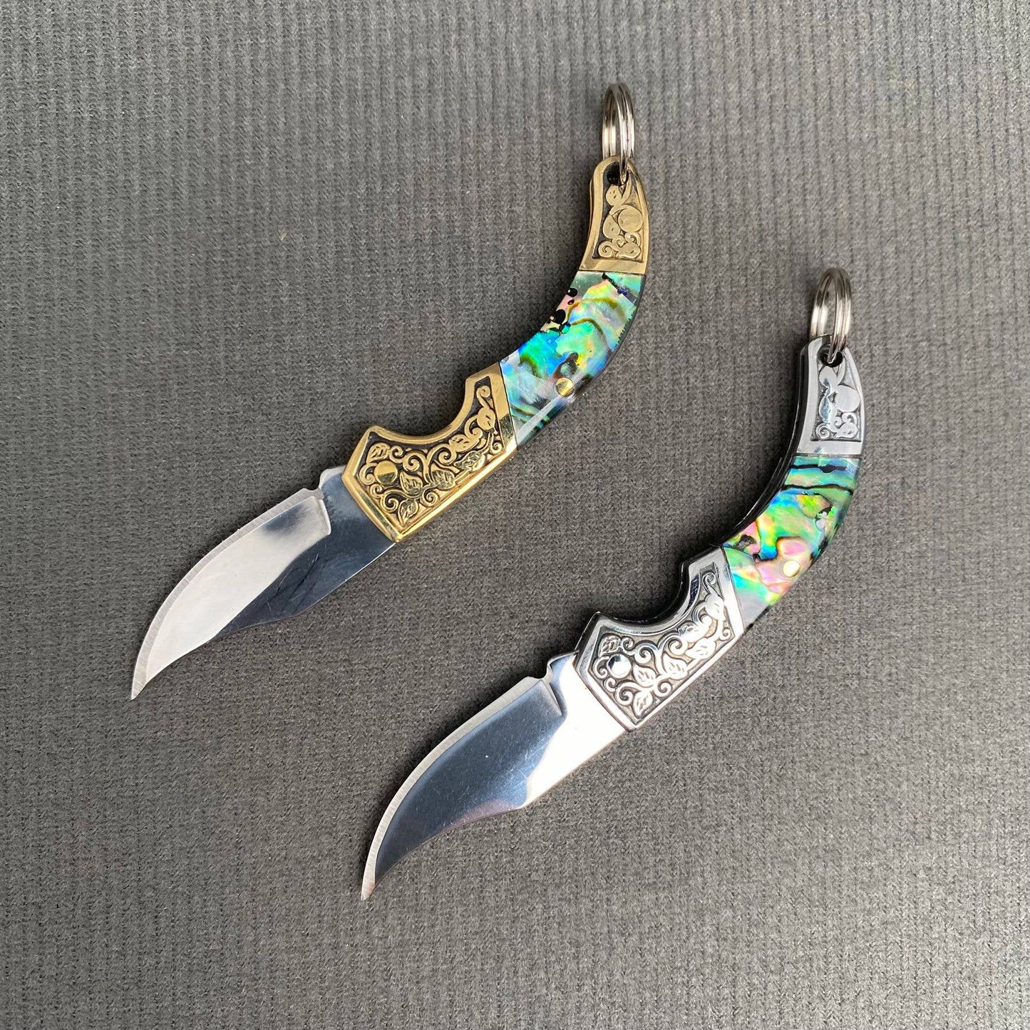 Shell Inlaid Mini Folding Knife Keychain